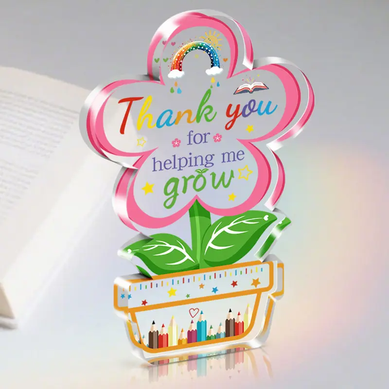 Floral and Letter Pattern Acrylic Sign Decoration, Creative Teacher's Day Gift, Decorative Sign, Stylish Desktop Decor for Home and Office, Acrylic Plaque Sign, Desk Signage Decoration