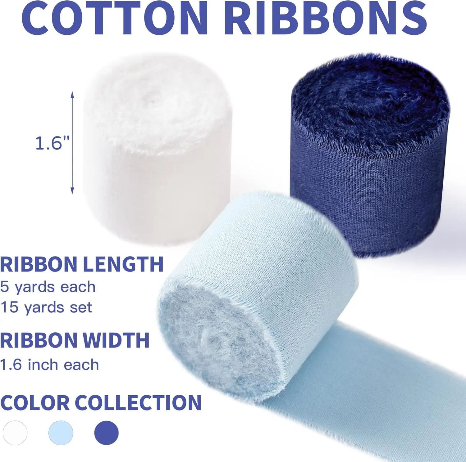 Cotton Ribbon 1-1/2 x 15 Yards Handmade Cotton Frayed Fringe Fabric Ribbons for Crafts Flower Bouquets Wedding Baby Shower Home DIY Decor
