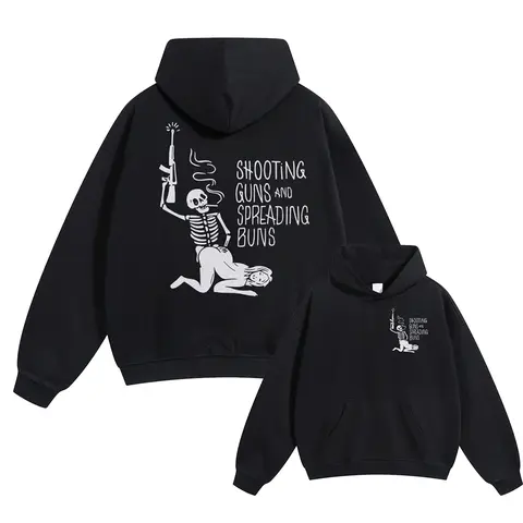 SHOOTING GUNS AND SPREADING BUNS Skull with Sexy Lady Unisex FallFreshness outfits men streetwear 80s 90s graphic tees cotton  funny Hoodies men gifts