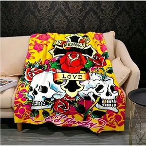 Ed Hardy Tattoo Tiger Skull Blanket for Kids and Adults, Retro Gothic Living Room Bedroom Sofa Throw, Soft Warm Blanket for Couch, Office Leisure Nap Blanket, Perfect Graduation & Father's Day Gift