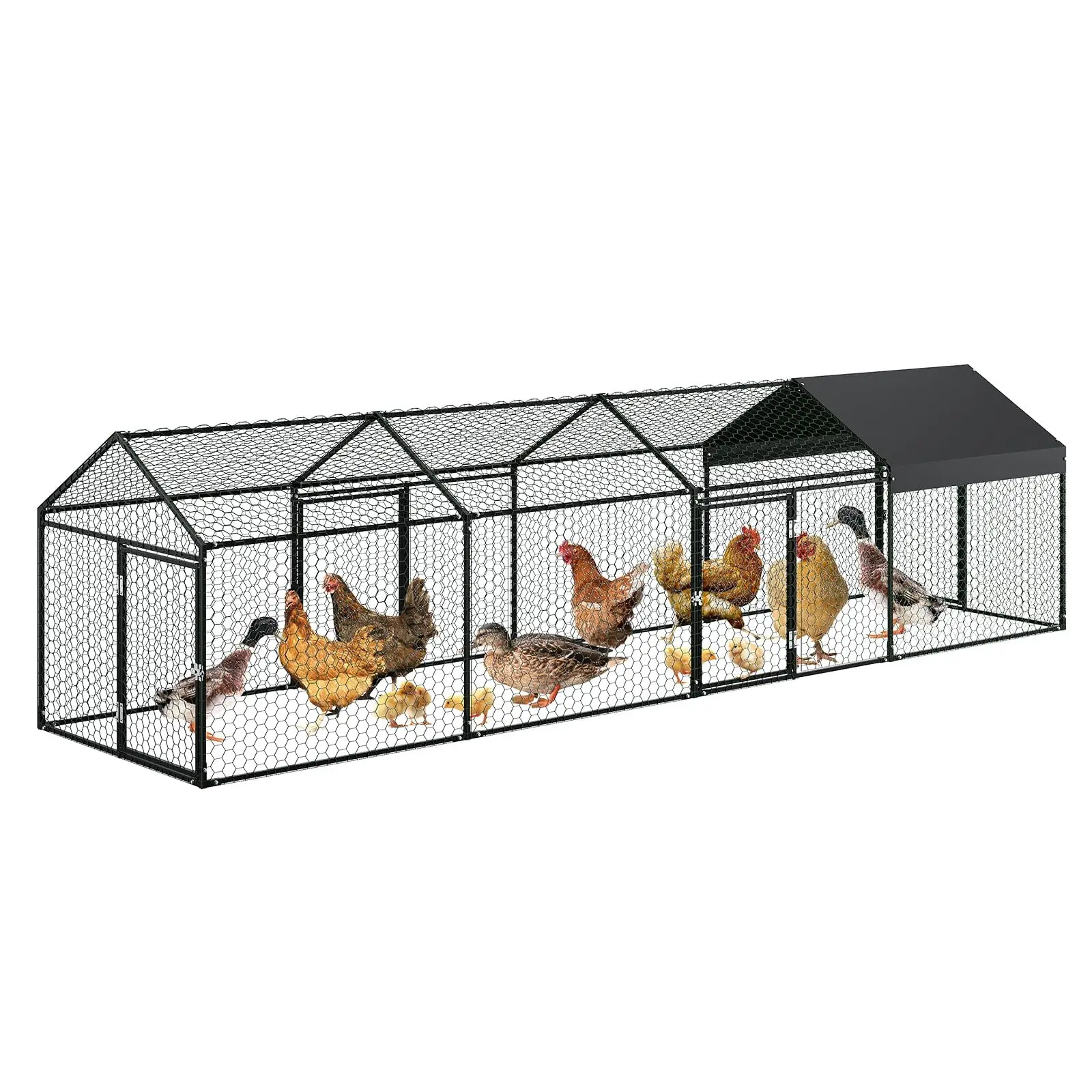 Metal Chicken Coop, Chicken Runs for Yard with Waterproof and Anti-UV Cover, Portable Chicken Coop for Outdoor, Rabbit, Duck, Black