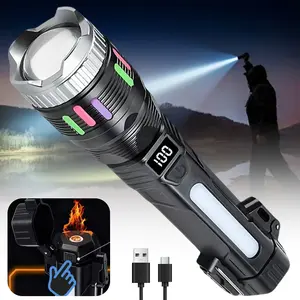 2400 Lumen Flashlight with Ignition Function, 2-in-1 Flashlight Digital Display, Rechargeable, Zoomable, Waterproof, Adjustable Brightness for Outdoor Camping Emergency