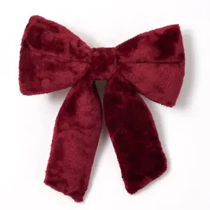 Plush Fleece Fabric Burgundy Red Velveteen Wired Holiday Christmas Bow