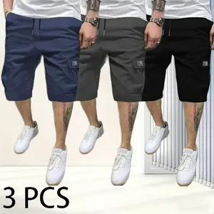 3 Piece Men's Shorts Set Brown Black & Green Slanted Pockets Versatile Casual Wear 3 Piece Bottoms for Everyday Use Menswear Overalls shorts men SpringStatements