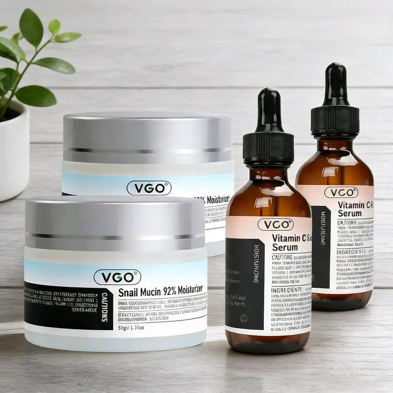 VGO 92% Snail Mucin Moisturizing Cream & Vitamin C Facial Serum Daily Duo - Sensitive Skin-Friendly, Lightweight, Gentle, Hydrating, Smoothing, Cream Form, Simple Daily Care, 24-Month Shelf Life, Boxed, All Skin Types