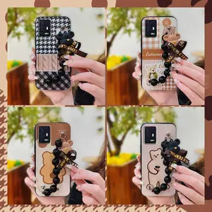 Black pearl pendant Cartoon Phone Case For ZTE Axon A31 5G cute Simplicity Bear bracelet soft case Anti-knock Waterproof silicone Back Cover Dirt-resistant protective case