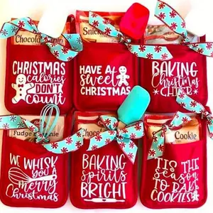 4Pcs Pot Holder Gift Set, Red Pot Holder with Pocket Funny Cookie Bag, Heat Resistant Oven Mitts Hot Pad Baking Cooking Kitchen Thank You Teacher Present Teacher Appreciation Day Gift