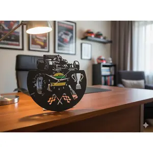 3D Printed Racing Tribute Clock Motorsport Garage Decor Fan-Made Desk & Wall Clock with Layered Silhouette Art Trophies Racing Flags & Performance Car Outline Matte Black Silent Quartz Movement 9.8 in Diameter