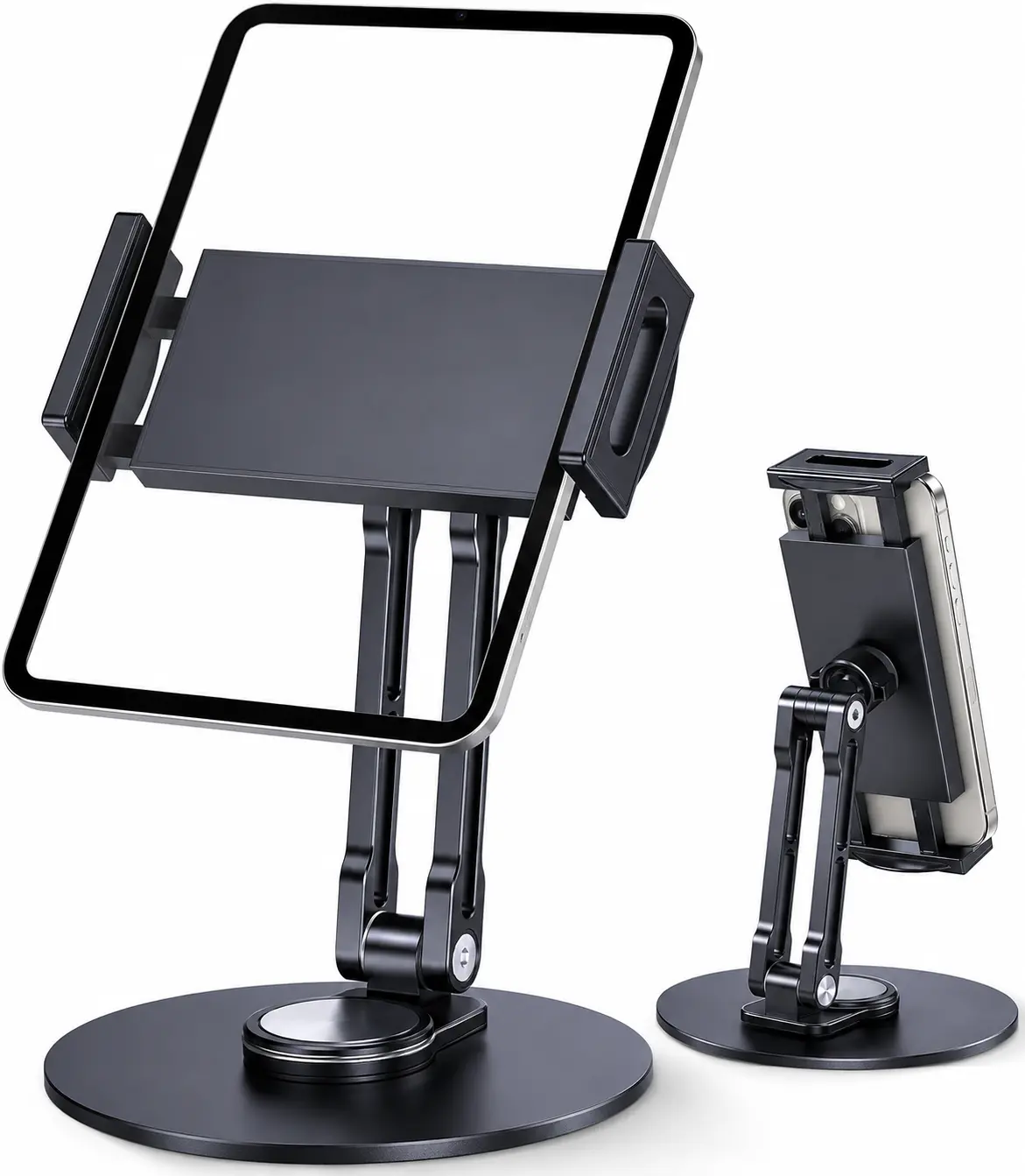 Aluminum Desktop Mount iPad Stand with 360° Rotation, Adjustable Swivel Holder (Includes Wrench) Compatible with 4.7–13” Tablets, Phones, iPad Pro/Air/Mini, Galaxy Tab, Surface Pro