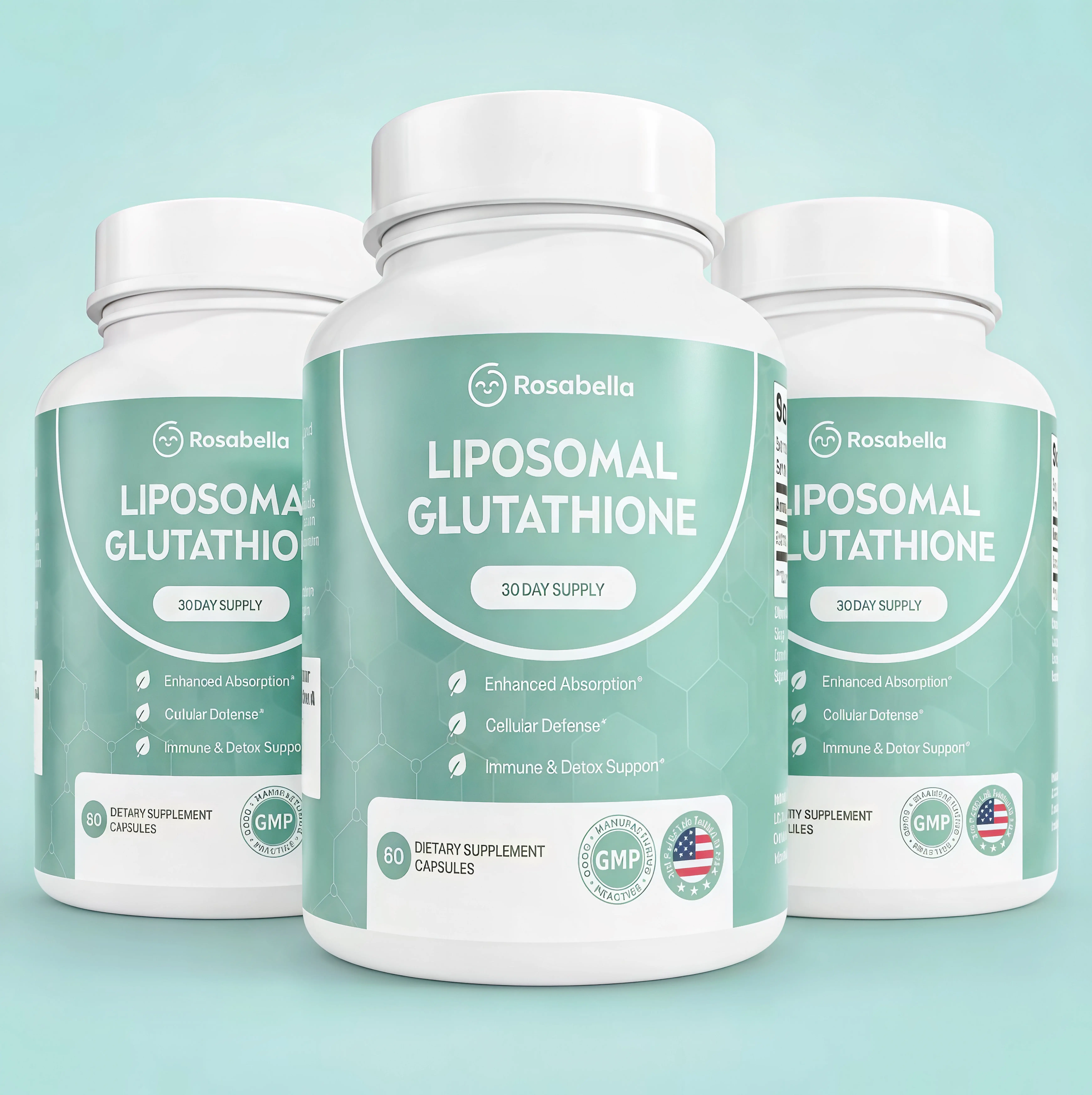 3 Botte Liposomal Glutathione Capsules CT– Skin Glow, Immune & Detox Support (60 Count) - Rosabella