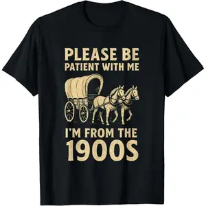 Vintage 1900s Retro Dad Tee Funny Century Themed Cotton T-Shirt for Father's Day Menswear Tops Black Crewneck Shortsleeve Casual Streetwear Tshirt