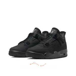 All-Black Suede and Mesh Mid-Top Retro Basketball Shoes