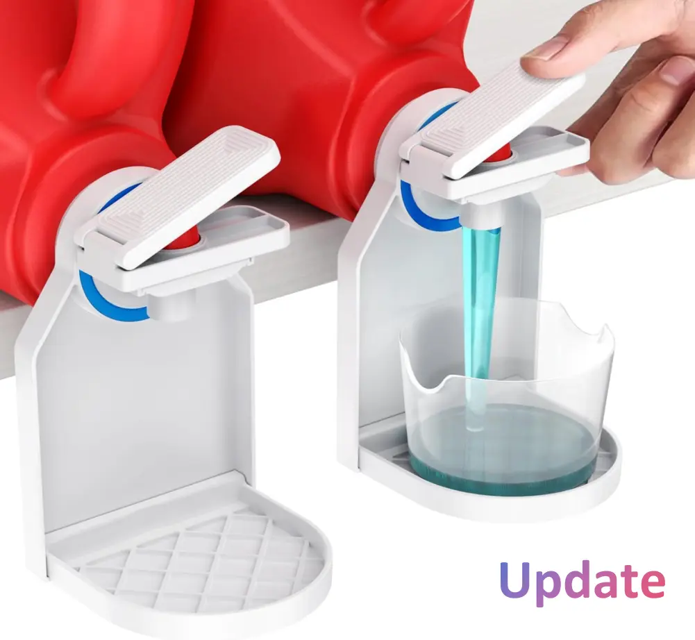 2-Pack Laundry Detergent Dispenser Cup Holder, Upgraded Nozzle Button, Included Drip Tray, Prevents Runny/Messy Detergent, Home Bathroom Organization Storage Accessory