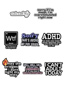 8pcs/set Funny Quotes Enamel Pins ADHD Mental Health Metal Brooches Lapel Backpack Badge Jewelry Accessories Gift for Friends