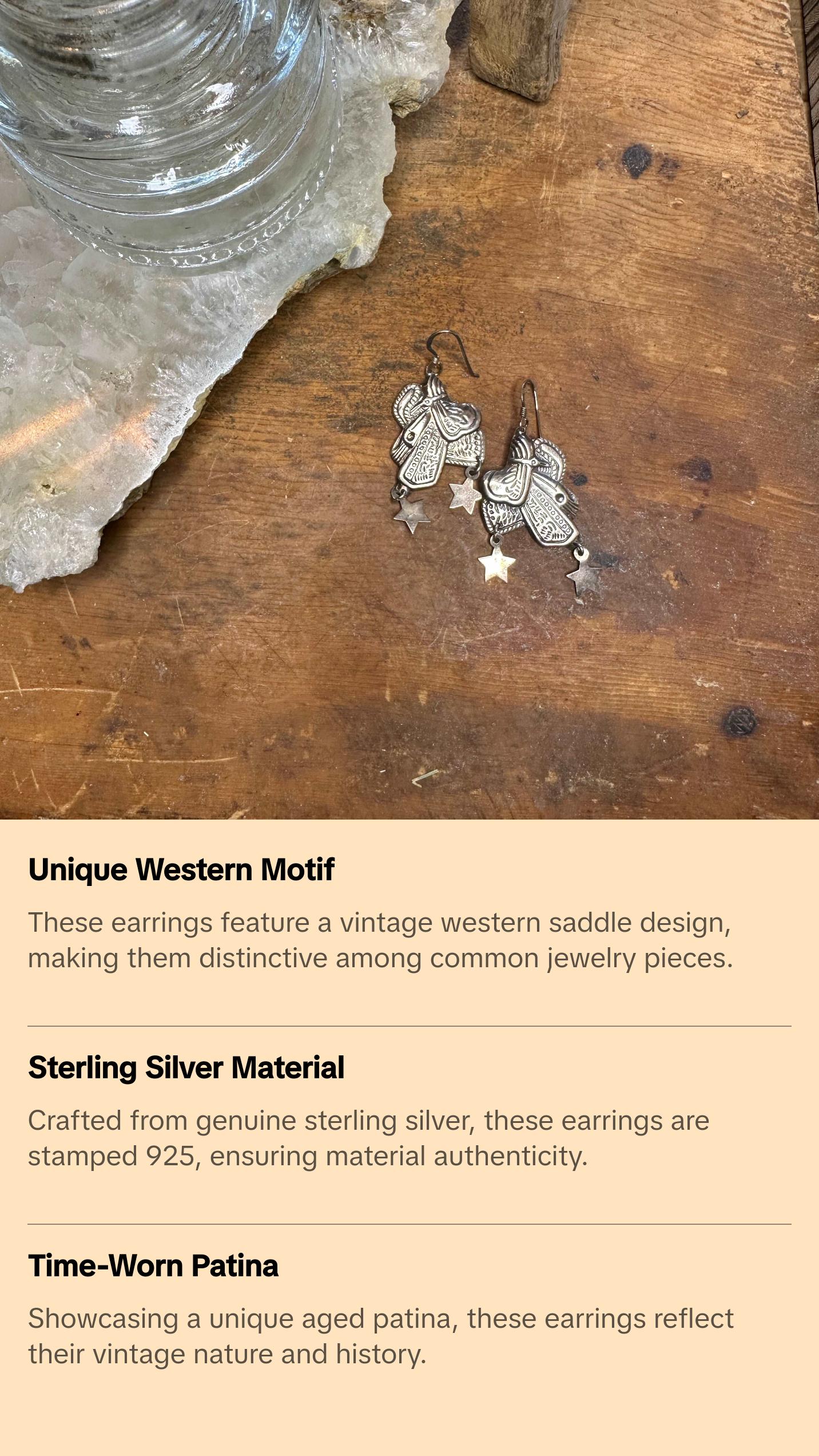 Vintage Sterling Silver Saddle Earrings