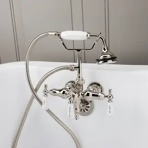 Clawfoot Tub Wall Mount Downspout Faucet with Handshower Polished Nickel