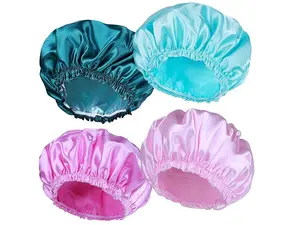 Shower Caps for Women, 4 PCS Elastic and Reusable Bath Caps, Double Waterproof Layers Shower Cap, Bathing Shower Caps, Environmental Protection Hair Bath Hat