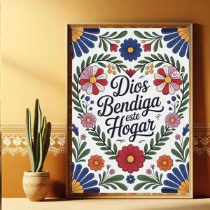 [UNFRAMED] Talavera 'Dios Bendiga Este Hogar' Poster: Mexican Kitchen Art