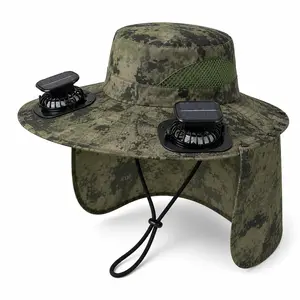 Upgraded Hat ModelUSB Rechargeable Solar Fan Hat with Neck Flap, 3 Speed Camo Cooling Sun Hat for Fishing and Outdoor Work