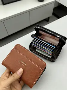 Short Plain Zipper Wallet, Accordion Internal Structure, Coin Card Holder, Unisex Small Purse, Ideal for Men and Women, Business Style Wallet