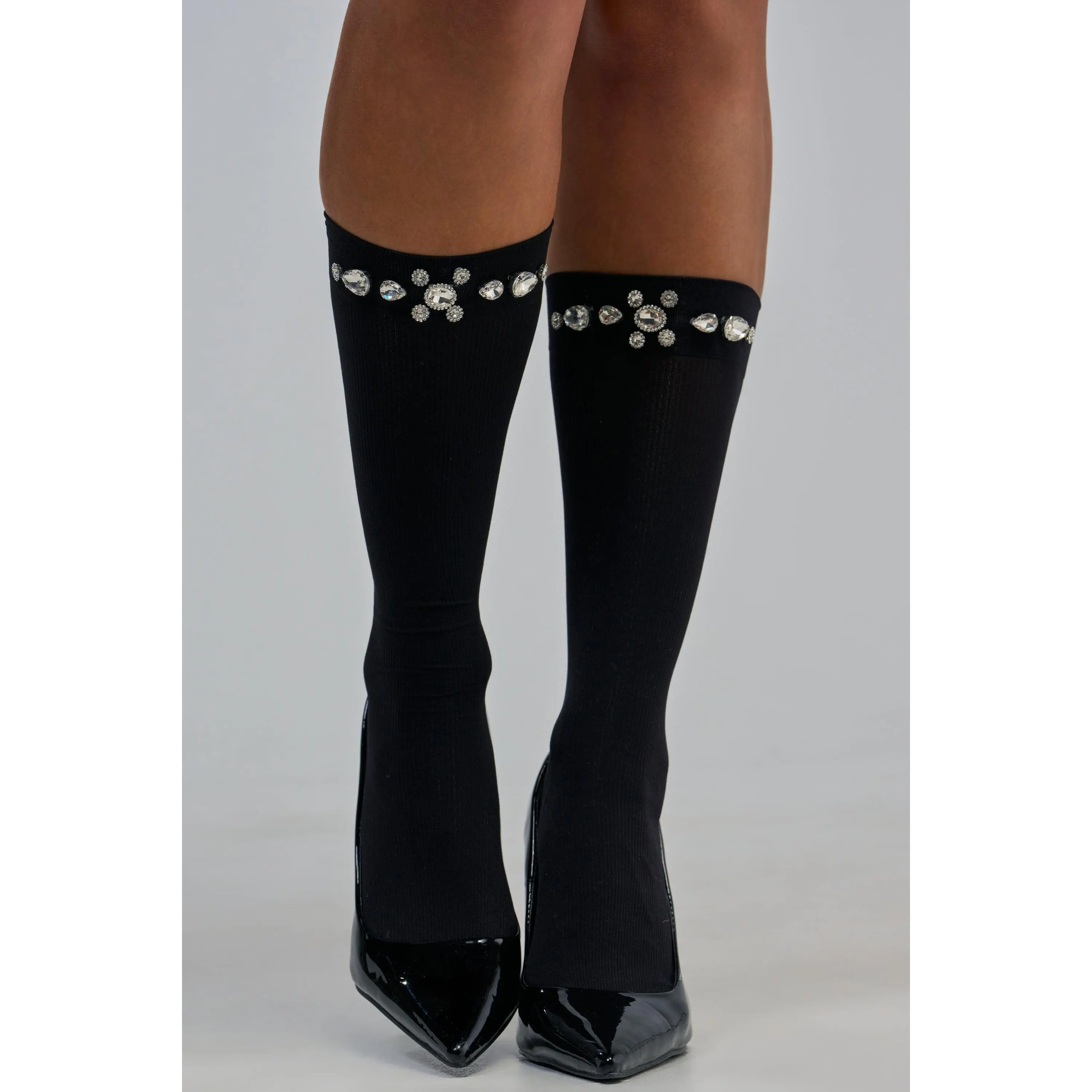JEWELED EDGE SOCKS IN CLEAR CRYSTAL