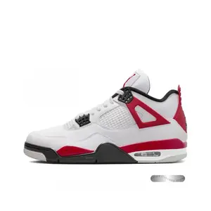 White Red Black Mid-Top Retro Basketball Shoes with Cement Splash