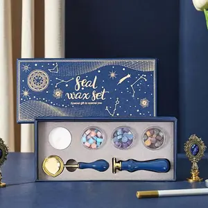 Wax Seal Stamp Kit with Gift Box, 1 Set Including Wax Seal Bead, Wax Spoon, Stamp and Candle, Wax Seal Stamp for Gift Wrapping, Wedding Invitation, Cards Envelope, Letter Label Decorated