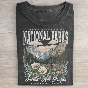 Protect and Preserve Our National Parks Tee | Vintage National Parks Shirt | Parks Not Profits Graphic T-shirt | Nature Lover Gift | Explore Respect Resist | Adventure Shirt for Hiking & Outdoors