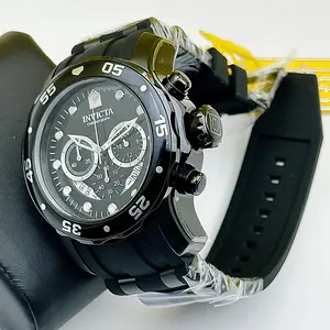 Invicta Men's Pro Diver Scuba Chronograph - Original Heritage Triple Black, 48mm All-Black Dive Watch with White Bezel Numerals, Authentic New in Box, Men's Accessories