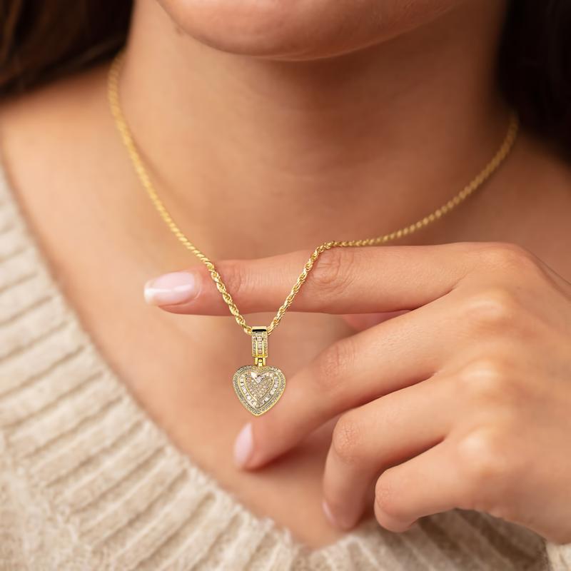 Hip Hop Heart Necklace Women or Men,Gold&Silver,Cubic Diamond Heart Pendant Necklace