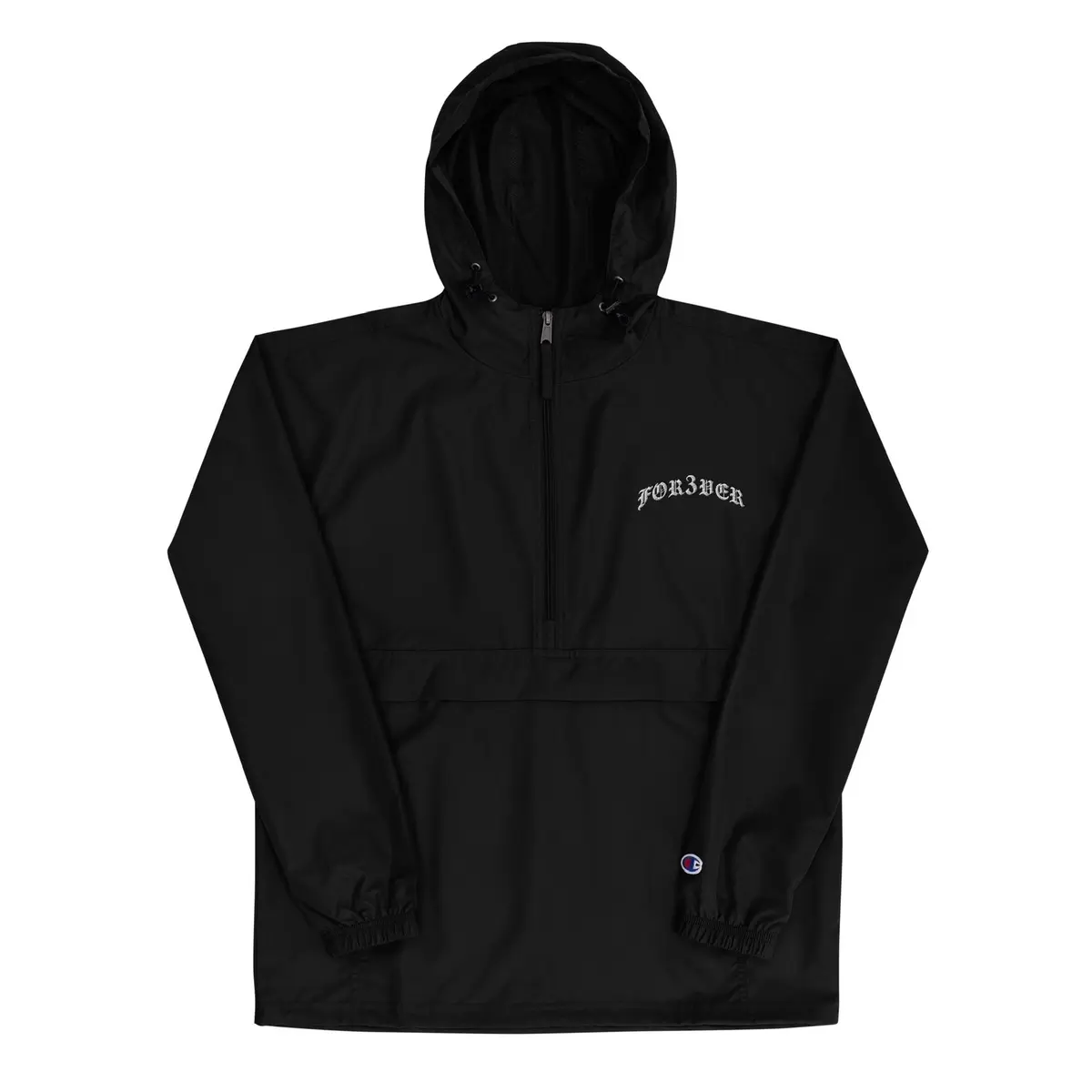 FOR3VER Black Weather-Proof Embroidered Packable Jacket