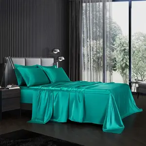 6 Piece Bedding Sheet Pillowcase Set Deep Luxury Rich Silk Soft Color Sexy Honeymoon Stain-Resistant Wrinkle Free (King,Turquoise)