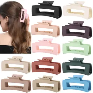 12 count Neutral Square Hair Claw Clips - 4.3" Matte Finish Rectangle Claws for Women Thick & Thin Hair, Everyday Bulk Hair Accessories Set