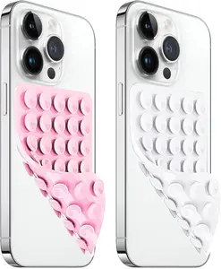2 Pack Silicone Suction Cup Phone Case Mount Double Sided, Non Slip Phone Accessories for Cellphone, Hands-Free Strong Grip Silicon Phone Holder for Selfies and Videos (LightPink&White)