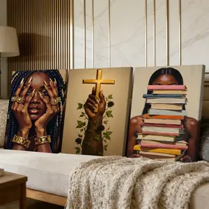 3 Counts Wooden Framed Canvas Painting, Elegant African American Woman Art Images, Exquisite Poster, Perfect Living Room Decoration, Modern Art, Fashion Family Poster, Wall Art Decoration, Waterproof Art, Modern Home Decor