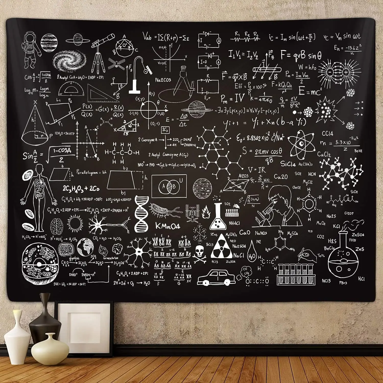 Classroom Tapestry for Science Lab Backdrop Decoration, Math Themed Table Tapestry, Wall Hanging Tapestry for Bedroom, College Dorm, Study Room