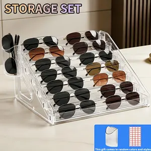 1-piece 7-layer transparent acrylic storage organizer with writable label stickers, multifunctional desktop display stand for nail polish, essential oils, glasses and cosmetics, space-saving.