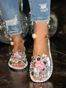 Women's Casual, Transparent Shoe Face, Rhinestone Decor, Slip-On Design, Perfect for Parties and Daily Outdoor Wear, Glitter Sandal