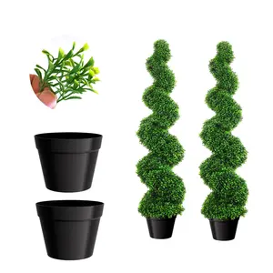Artificial Boxwood Spiral Topiary Trees, 97CM Tall (2 Pieces) Faux Plant Outdoor, All-Year Green Fake Plant with Replaceable Leaves for Decorative/Indoor/Porch/Garden