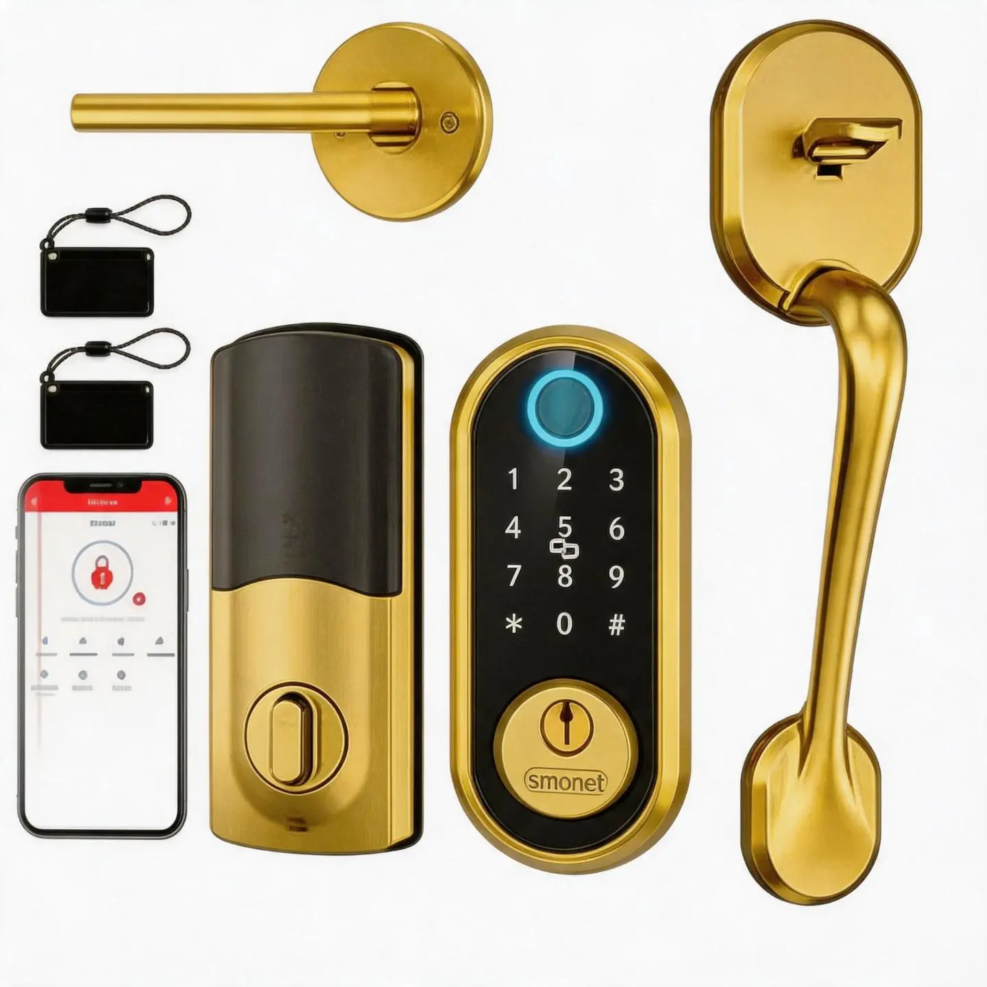 Stainless Steel Smart Door Lock Set with Handle - Strong Safety Lock, Keyless Fingerprint Reader, Anti-Peep Passcode Touchscreen Keypad, Bluetooth-Enabled, Built to Last for Airbnb Rentals
