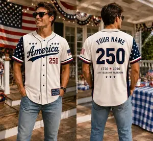 Personalized America 250 Baseball Jersey, Custom Name Number Shirt, Patriotic USA Fan Apparel, Independence Day Outfit, 4th of July Gift