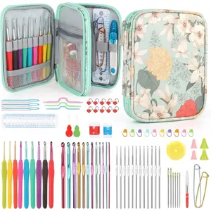 85 pcs Crochet Hooks Kit Knitting Accessories with Crochet Case, Small Sizes Crochet Hooks for Knitting Lace Yarn, Colorful Ergonomic Crochet Needles Set for Making Sweater, Bag and Hat (Green)