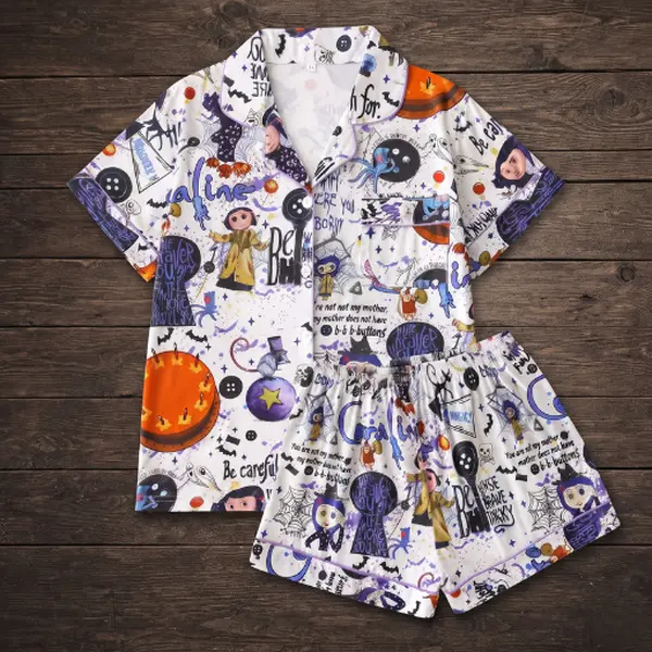 Women's Cola Style Pajama Set, Short Sleeve Button Up Sleepwear, Matching Lounge Shorts, Lightweight Home Outfit