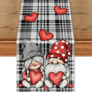 Linen Valentine's Day Table Runner with , 13x72 Inch Buffalo Check Hearts Decor, for Wife, Anniversary, Wedding, or Spring
