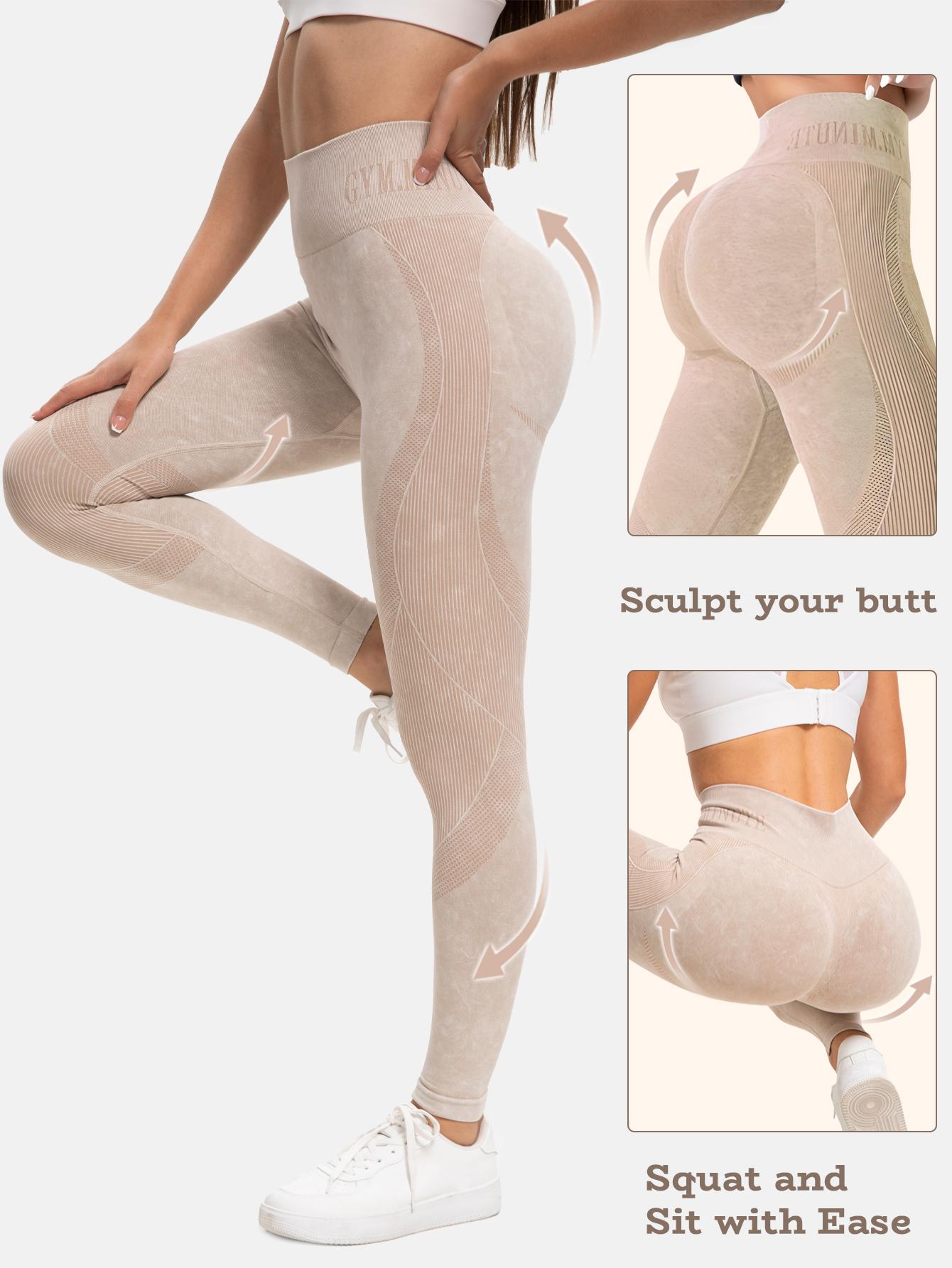 2PCS Set Women's Seamless Contour Shadow Leggings, High Waisted 3D Shading Yoga Pants,  Booty Lifting Smile Line Workout Tights