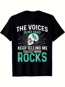 Men'S Graphic T-Shirt The Voices in My Head Rock Collector Design with Skull And Geology Humor Breathable Casual Streetwear Tee Comfortable Fit Short Sleeve Crew Neck Allseason Perfechappy Mother Day Shirt for Mom Best Mom Ever Graphic Tee Gift