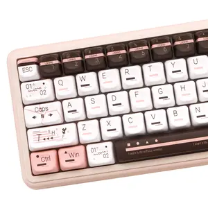 COOMICKEY MOA Profile PBT Keycaps, 145 Keys Cute Style Keycap Set with Lovely Cute Icons, Dye-Sublimation Craft, White Pink Aesthetic Theme, Universal Fit for 60% 65% 75% 80% 100% US Layout Keyboards, Compatible with Cherry MX Switches Mechanical Keyboard