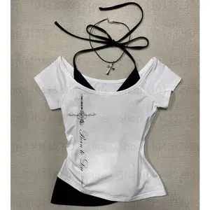 Gothic Grunge Punk Printing Women's Long Sleeve Tee Casual Slim Fit Sexy Chic Emo Girls Crop Top Y2K Harajuku Vintage Streetwear