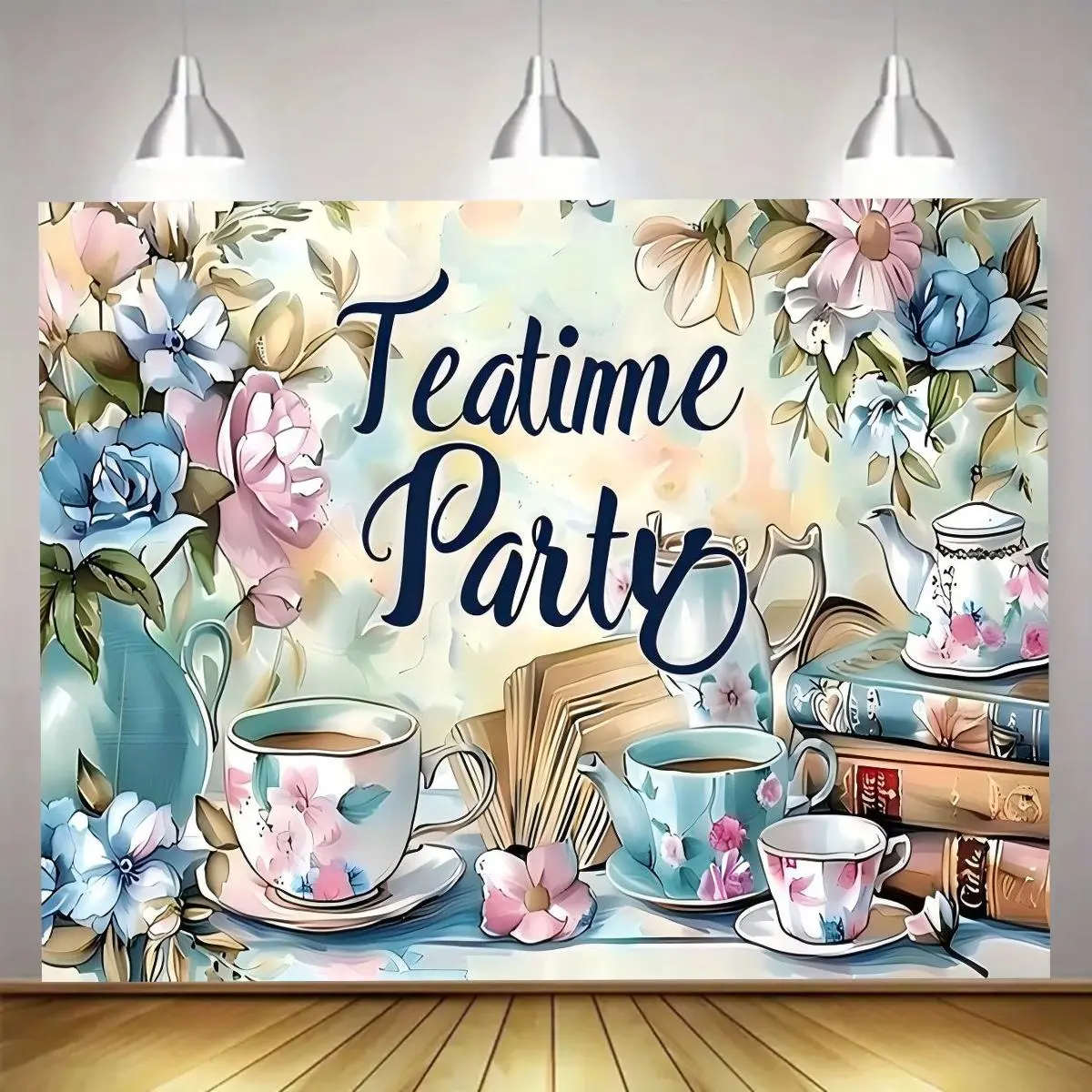 Tea Time Party Theme Party Banner, 1 Count Garden Tea Party Themed Party Backdrop, Photo Props Background Cloth, Home Background Decoration, Ornaments