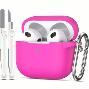RFUNGUANGO Case for AirPods 3 and AirPods 4, featuring a cleaning kit, earbuds, and keychain, soft silicone protective case, compatible with Apple AirPods Pro 2nd/First Generation and Apple AirPods Pro 3 headphones, and wireless charging support